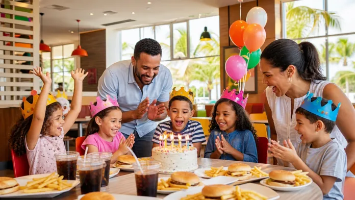 Familia celebrando un cumpleaños en Burger King República Dominicana