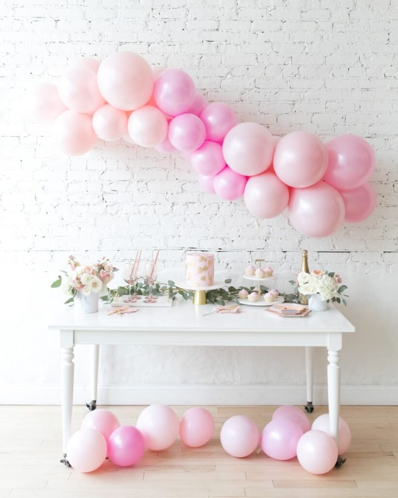 Decoración con globos color rosa