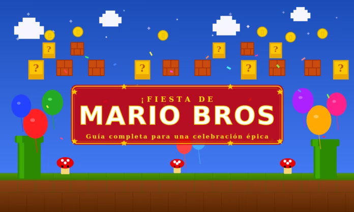 fiesta_mario_bros_hero Decoración de cumpleaños temática de Mario Bros con globos y bloques