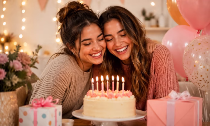 frases-cumple-amiga Frases de cumpleaños para una amiga con celebración entre amigas, pastel y globos