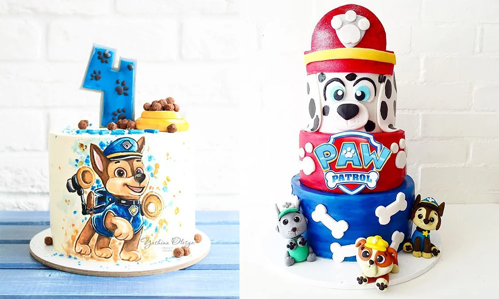 Pasteles infantiles con decoración colorida, toppers alegres y detalles para una celebración temática.