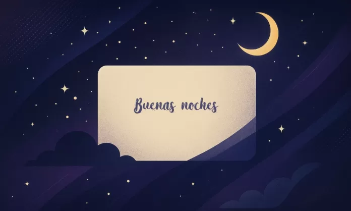 mesas-de-dulces Ilustración nocturna con luna creciente y estrellas, texto “buenas noches”