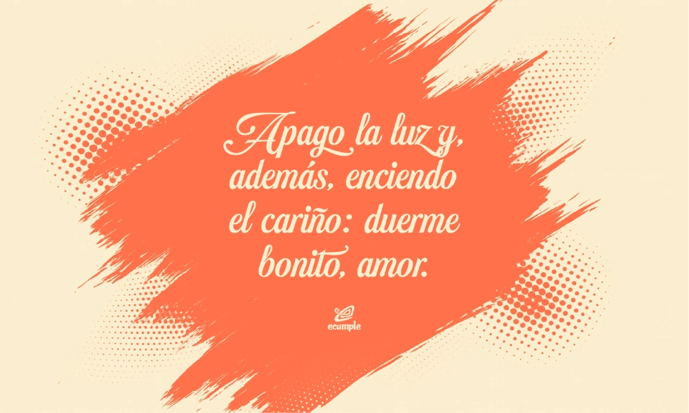 Fondo crema con brochazo naranja y frase romántica de buenas noches