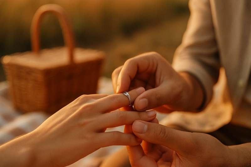 Banda de acero cepillado para hombre sobre madera oscura.