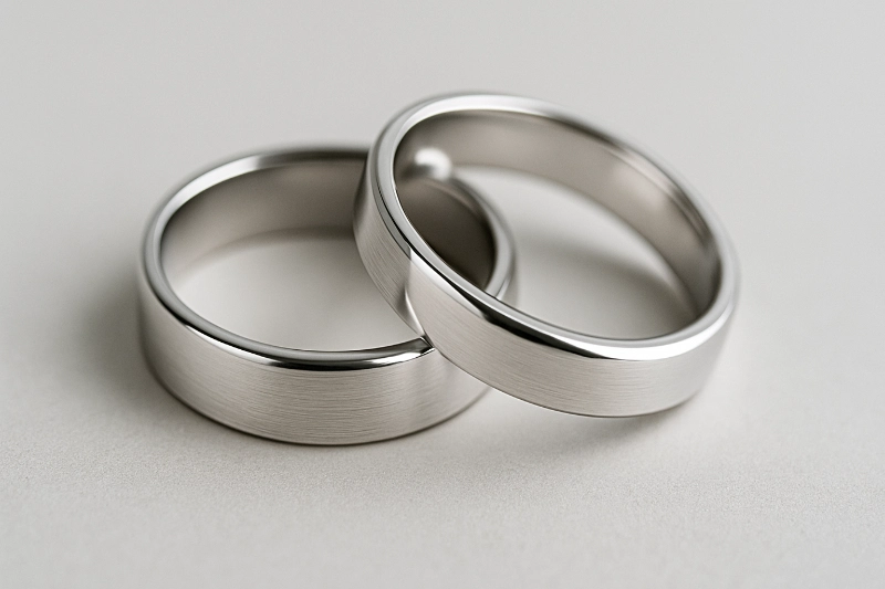 Juego de dos bandas en plata pulida, anchos diferentes.