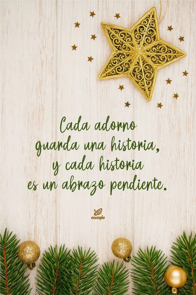 Estrella ornamental dorada sobre madera clara con confeti de estrellas y guirnalda de abeto inferior.