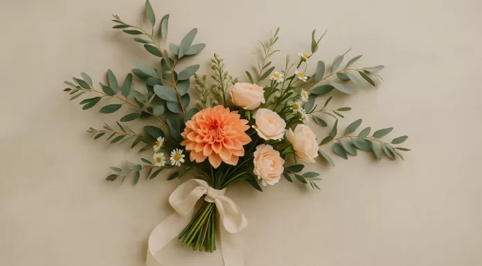 Ramos de novia: guía completa para elegir el ramo perfecto (2025) Ramo de novia redondo con peonías rosa y eucalipto