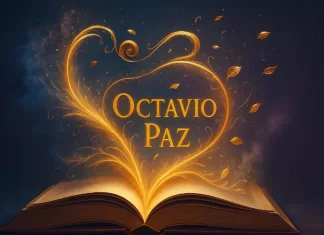 Poemas de Octavio Paz: los más famosos, su significado y frases Libro abierto con energía dorada y el nombre “Octavio Paz” brillando sobre un fondo azul oscuro.