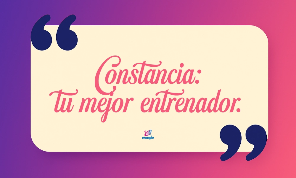 Constancia: tu mejor entrenador’ en bocadillo crema con fondo morado-rosa.