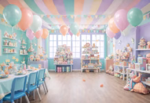 Salón de fiestas infantiles: cómo elegir, precios y qué revisar antes de reservar Salón infantil con mesa de dulces y montaje para fiesta, colores suaves.