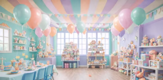 Salón de fiestas infantiles: cómo elegir, precios y qué revisar antes de reservar Salón infantil con mesa de dulces y montaje para fiesta, colores suaves.