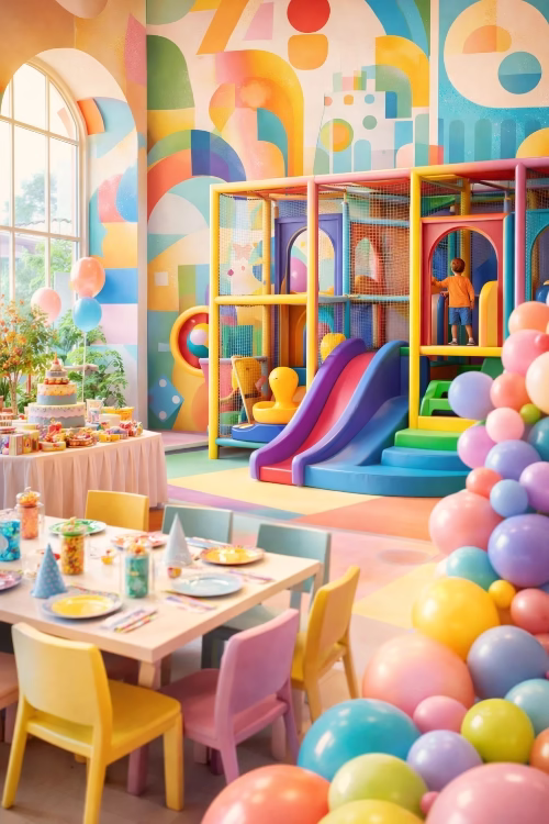 Decoración con globos y confeti para cumpleaños de niños