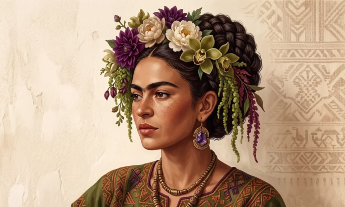 Frases de Frida Kahlo en retrato artístico inspirado en la pintora mexicana