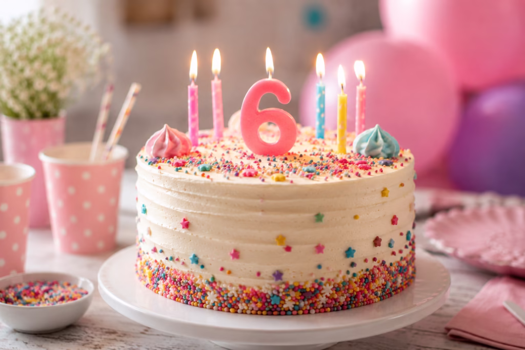 Postre con velas de colores en una celebración sencilla en casa