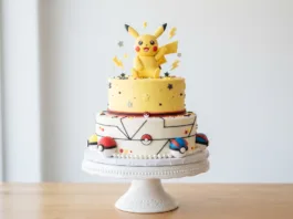 Tarta Pokémon para cumpleaños decorada con Pikachu y Poké Ball.