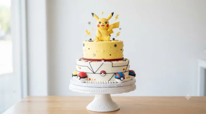 Tarta Pokémon para cumpleaños: diseños, decoración y modelos inspiradores Tarta Pokémon para cumpleaños decorada con Pikachu y Poké Ball.