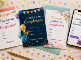 Invitaciones de cumpleaños de diferentes estilos sobre una mesa de celebración