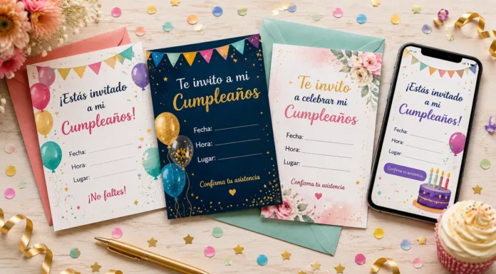 Invitaciones de cumpleaños: qué poner y ejemplos para cada fiesta Invitaciones de cumpleaños de diferentes estilos sobre una mesa de celebración