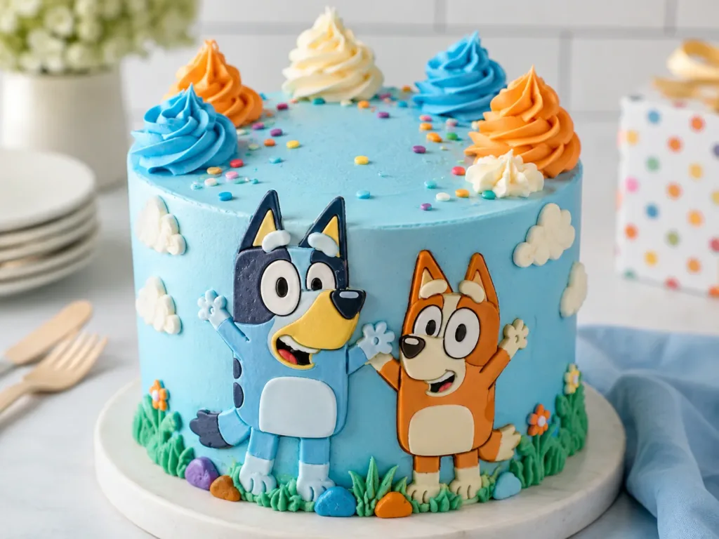 Tarta de Bluey y Bingo para cumpleaños infantil