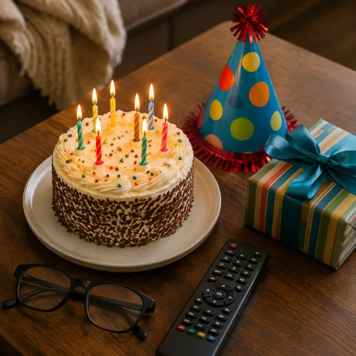 Tarta y accesorios para una felicitación graciosa de cumpleaños para papá