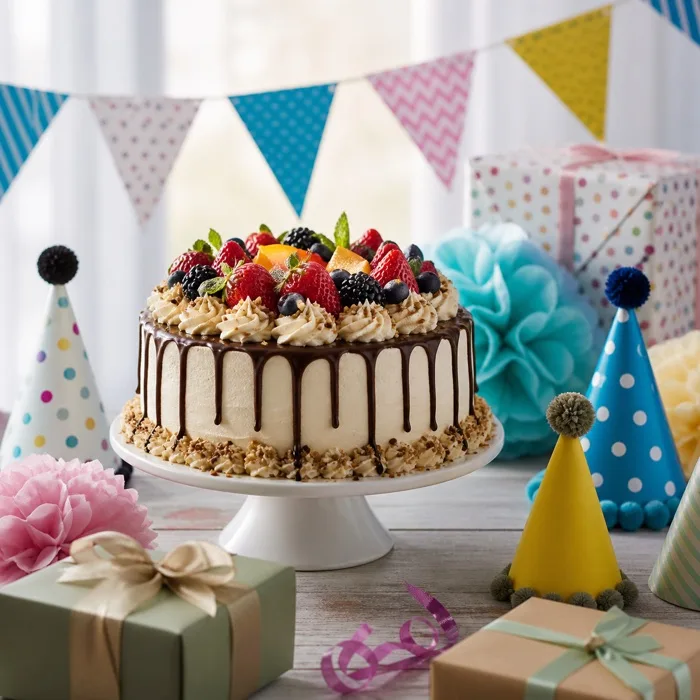 Tarta y decoración para felicitaciones graciosas por los 50 años