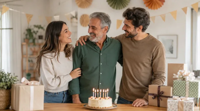 Feliz cumpleaños, papá: mensajes para dedicarle Padre celebrando su cumpleaños en casa con su hija y su hijo