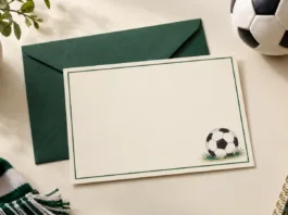 Móvil con un diseño de invitación de fútbol en verde y blanco
