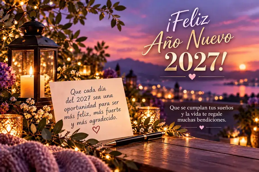 Mensaje de Feliz Año Nuevo 2027 con buenos deseos, sueños y reflexiones para comenzar el año.